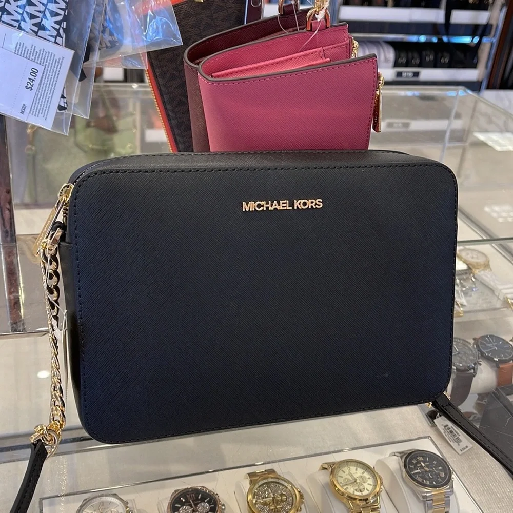 Michael Kors Jet Set Item Large East West Zip Crossbody Leather Black - Picture 7 of 16